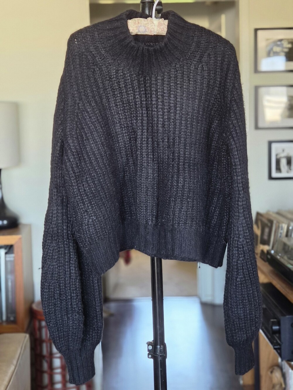 DOEN Black Chunky Knit Mock Neck Sweater - Alpaca Woold Blend